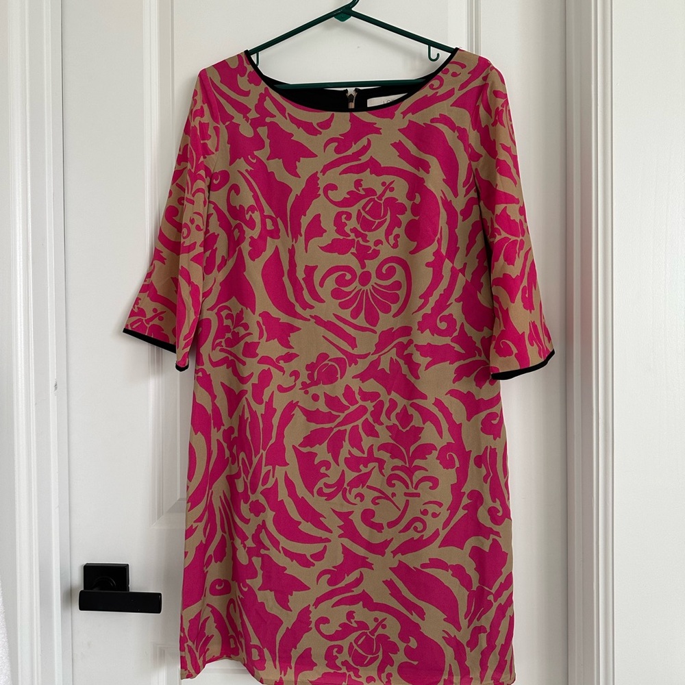 LOFT Vibrant Pink and Tan Mini Dress